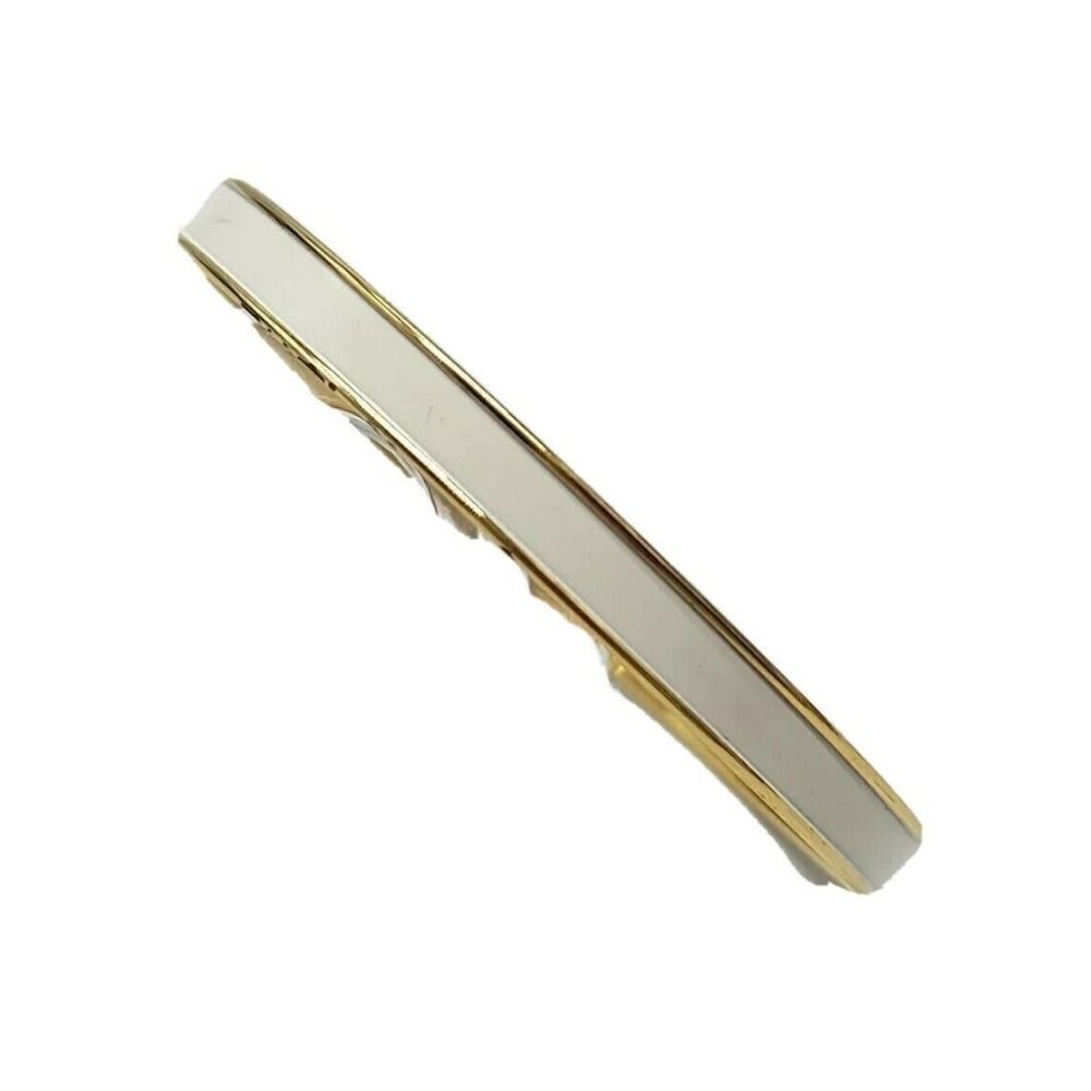 Crown Trifari White Enamel Gold Tone Bangle Bracelet Mid Century Modern - Picture 2 of 4